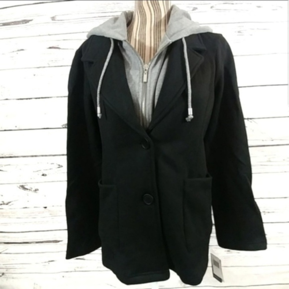 NWT Sebby Fleece Combo Zip Jacket Hoodie Black L